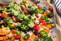 Loaded Sweet Potato Nachos with Fresh Avocado Crema