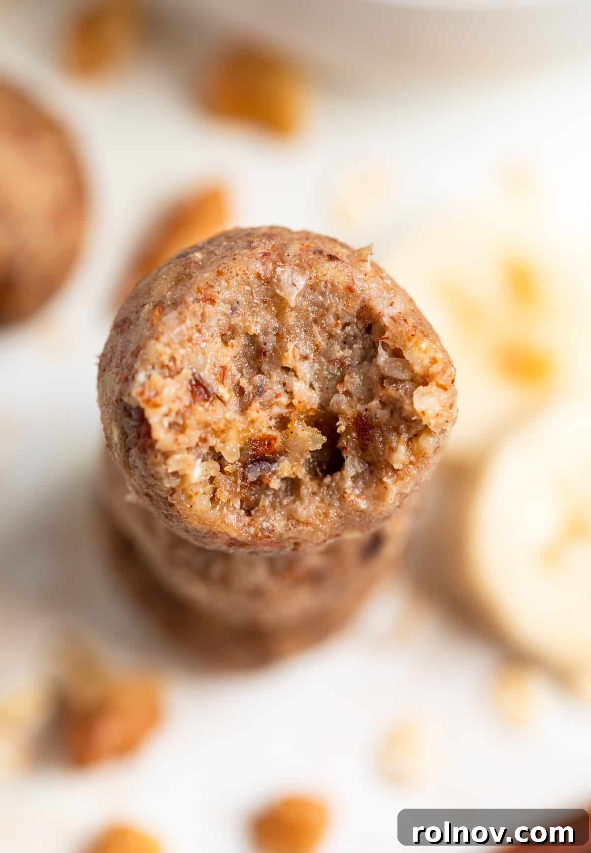Bite shot of no bake banana bite.