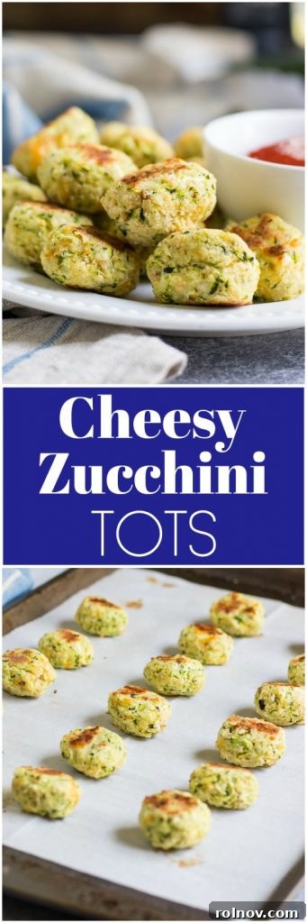 Zucchini Cheese Poppers 8 Crispy baked Cheesy Zucchini Tots, a fun and healthy vegetable side dish or appetizer for picky eaters. #zucchini #zucchinitots #veggietots #baked #vegetables #sidedish #appetizer #kidsinthekitchen