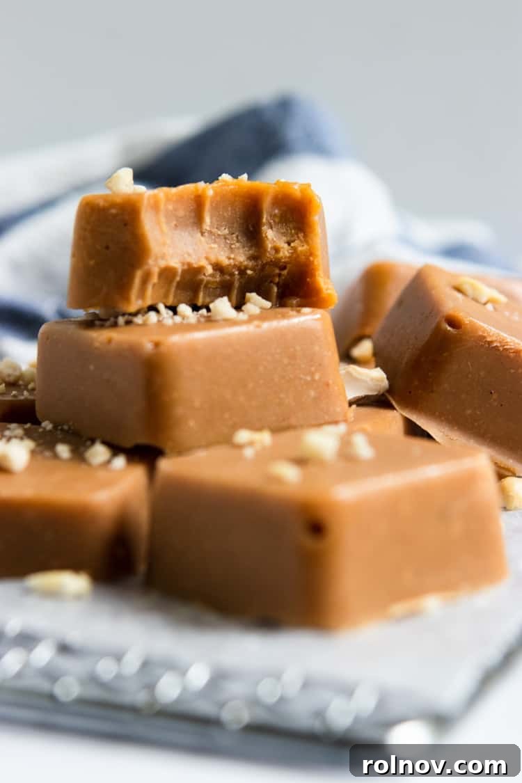 Close-up of Maple Cashew Freezer Fudge setting in a small silicone candy mold.