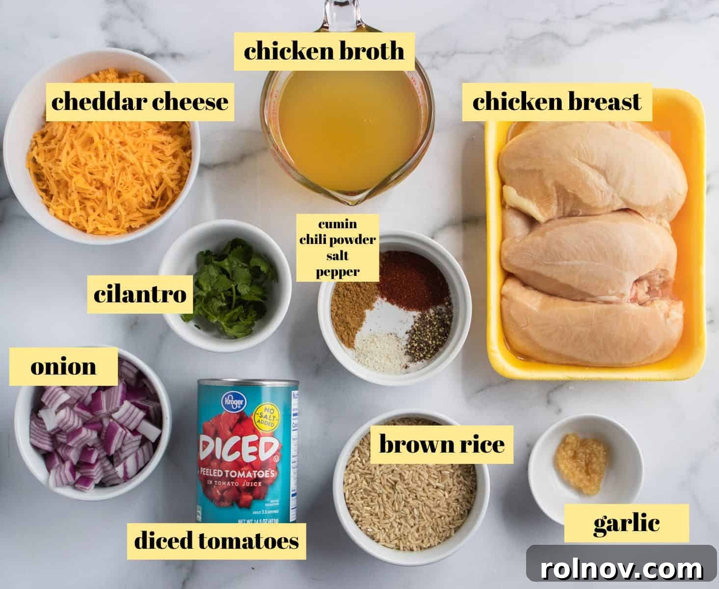 One-Pot Wonder Cheesy Chicken and Rice 3 Ingredients to make recipe.