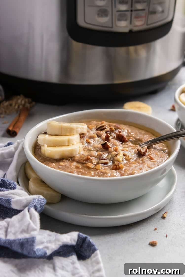 Creamy Banana Bread Instant Pot Steel Cut Oatmeal in a bowl