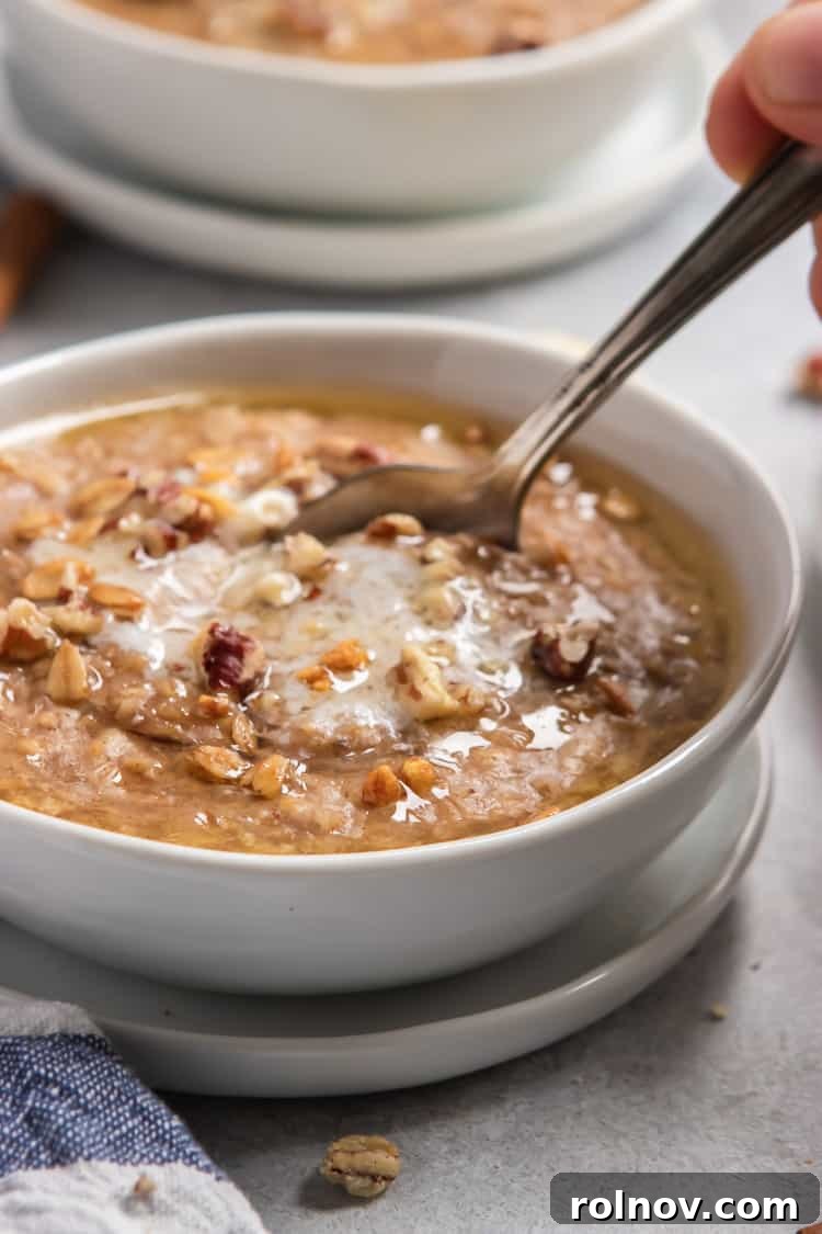 Serving of Banana Bread Instant Pot Steel Cut Oatmeal with toppings