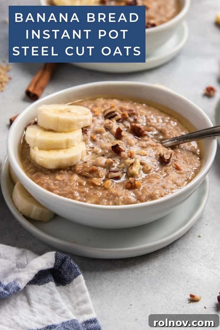 Full bowl of Banana Bread Instant Pot Steel Cut Oatmeal