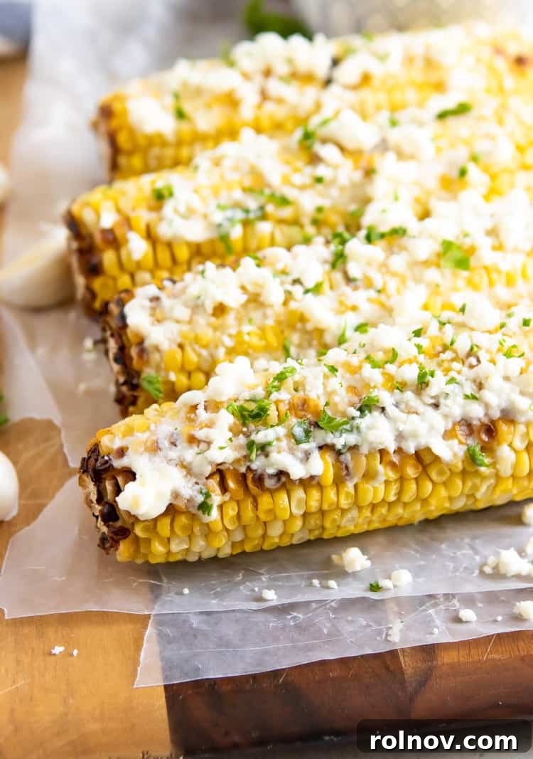 Garlic Feta Buttered Street Corn 2 Street Corn with Garlic Feta Butter, a vibrant and flavorful summer side dish.