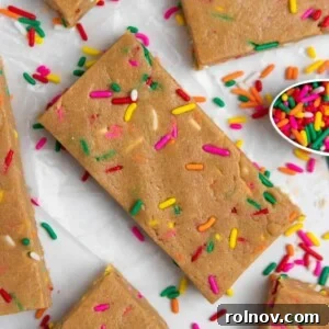 Birthday Cake Protein Bliss 8 No bake birthday cake protein bars.