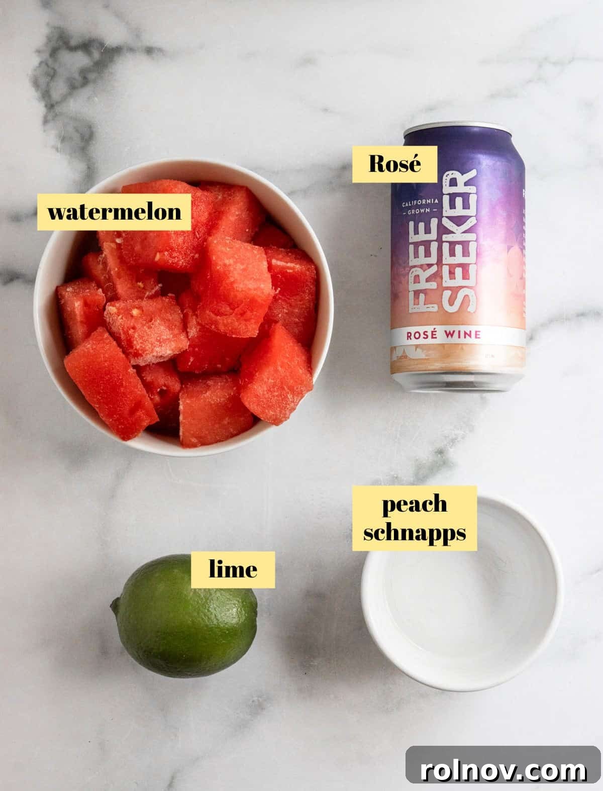 Blushing Watermelon Chill 4 Rose, lime, watermelon and peach schnapps.