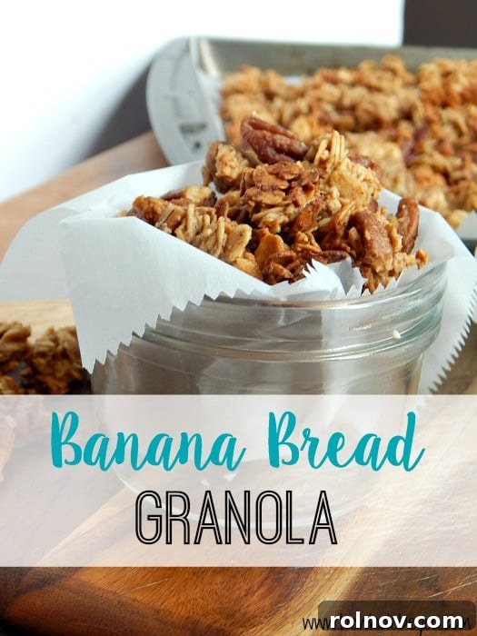 Gourmet Banana Bread Granola 2 Banana Bread Granola - Perfectly baked clusters on a baking sheet