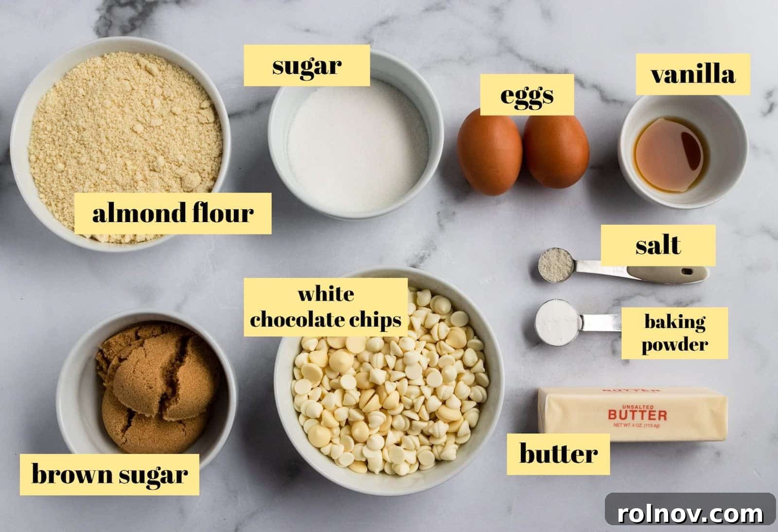 All the fresh ingredients meticulously arranged, ready to be transformed into delicious gluten-free blondies.