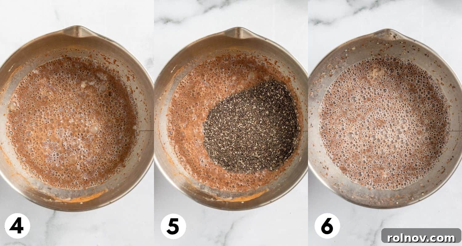 Wholesome Banana Chia Seed Pudding 5 Chia seeds added to mixing bowl and stirred.