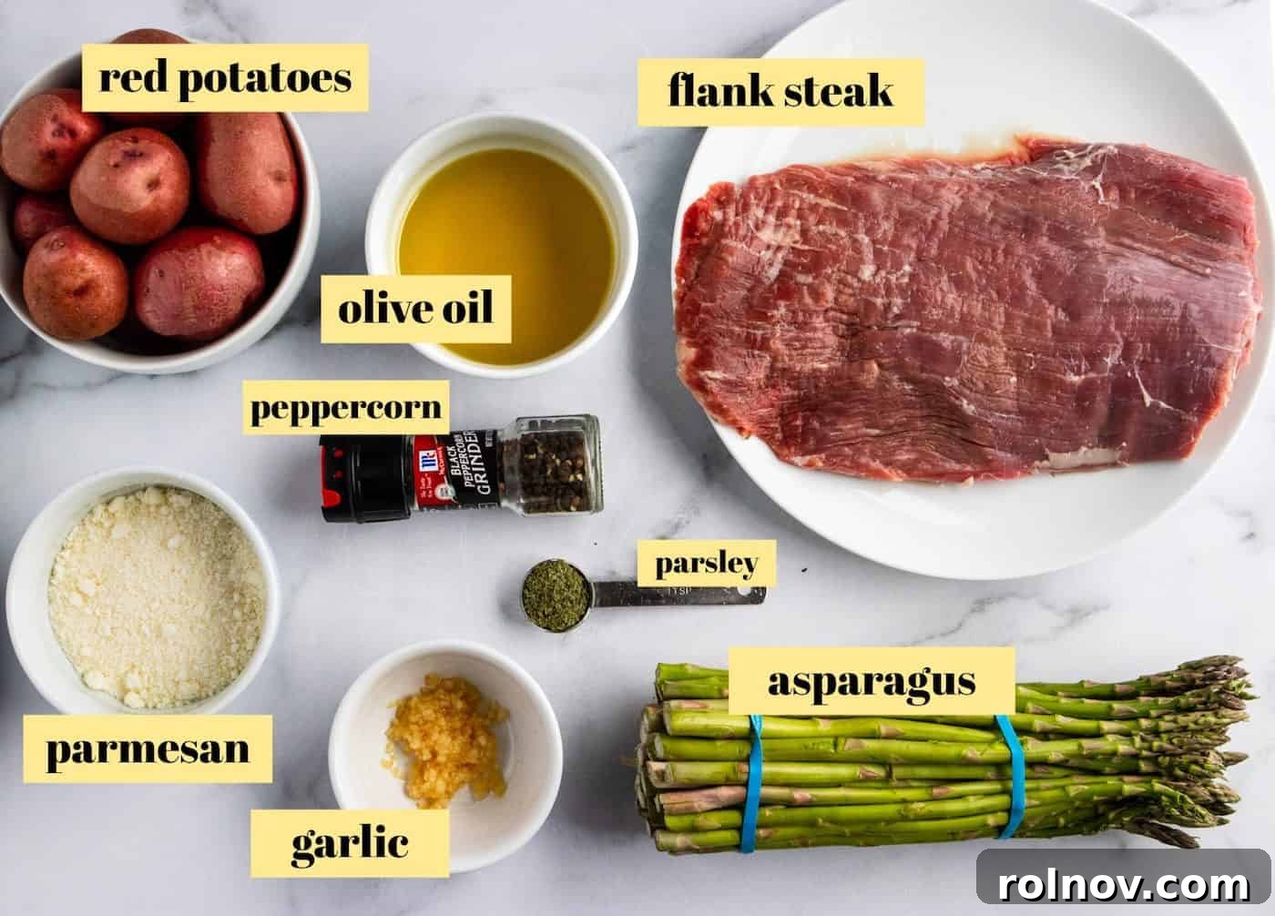 Parmesan Steak and Roasted Potato One-Pan Dinner 3 Ingredients needed to make steak dinner.