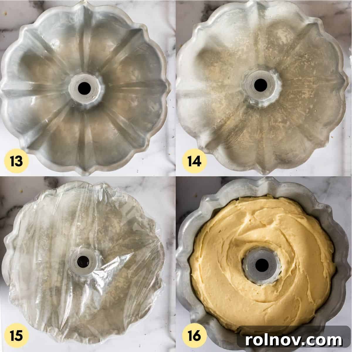 Effervescent Lemon Bundt Cake 8 A bundt cake pan meticulously greased and floured, ready for the cake batter.