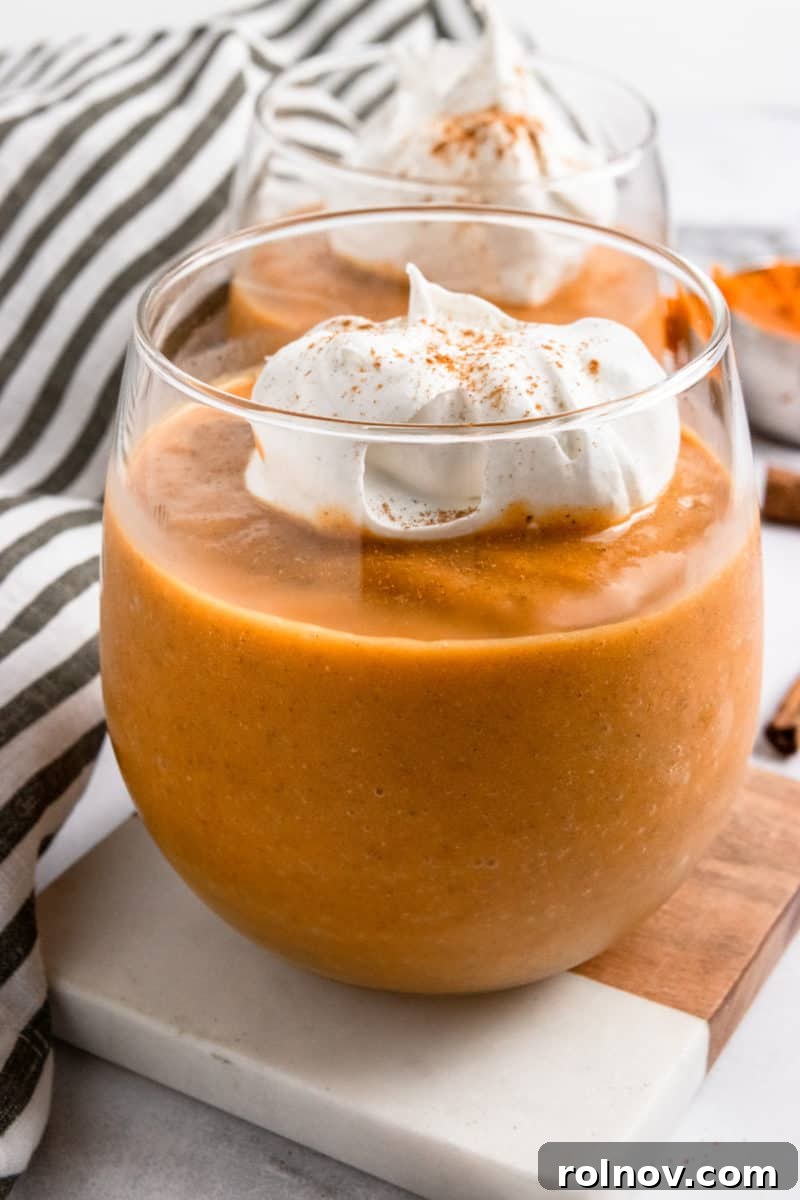 Spiced Pumpkin Pie Smoothie 6 Pumpkin Smoothie artfully presented in a wine glass.