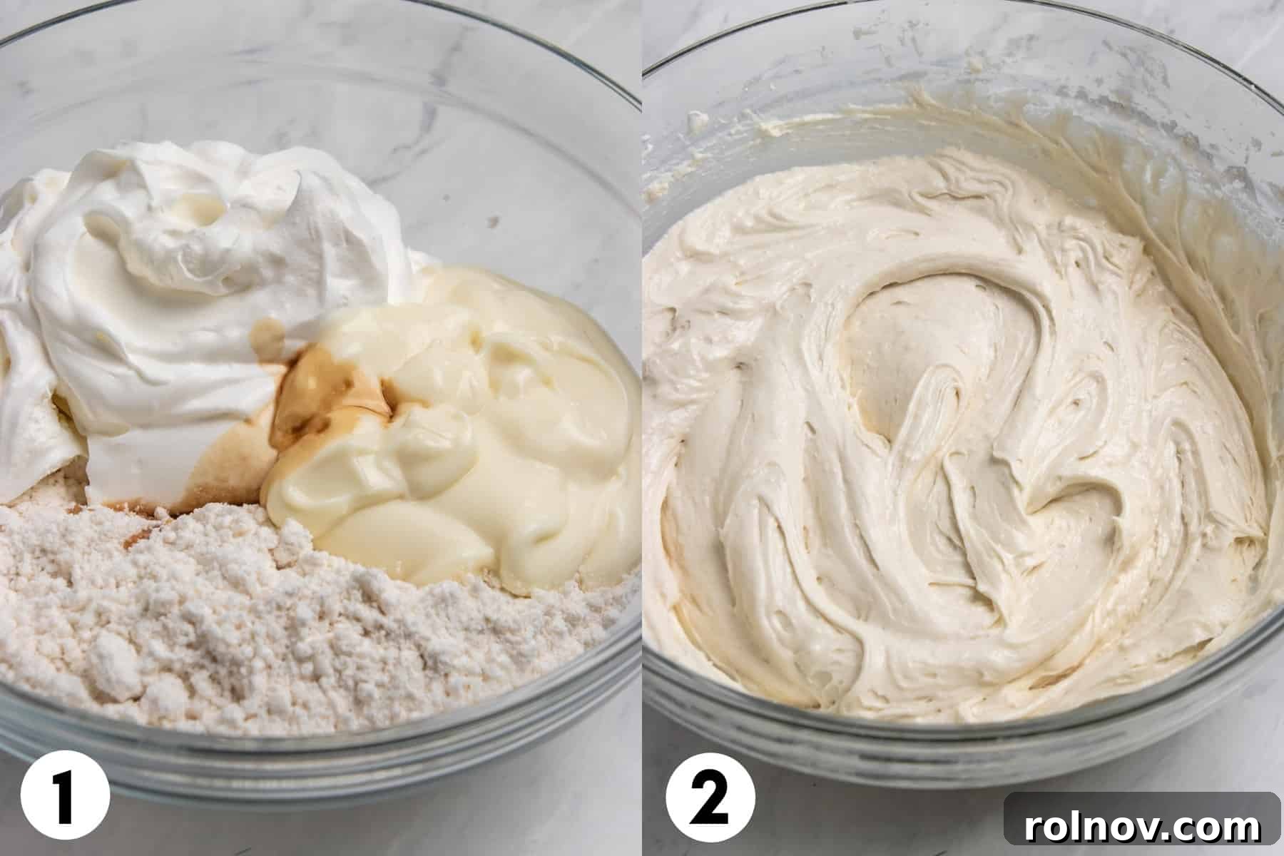 Celebration Funfetti Dip 6 Cake mix and other ingredients in mixing bowl and then after mixed.