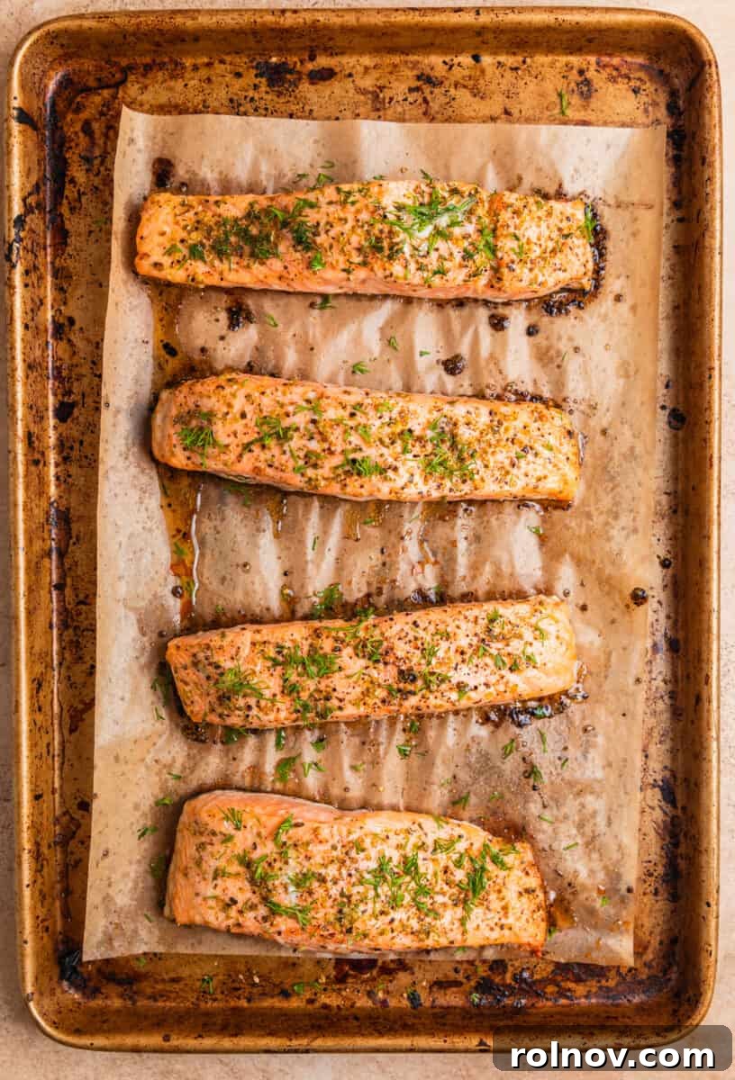 Zesty Greek Salmon & Herb Rice Bowls 5 Baked Greek salmon on sheet pan.
