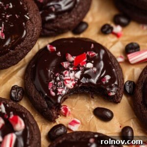 Chocolate cookies with chocolate ganache topping and crushed candy canes.