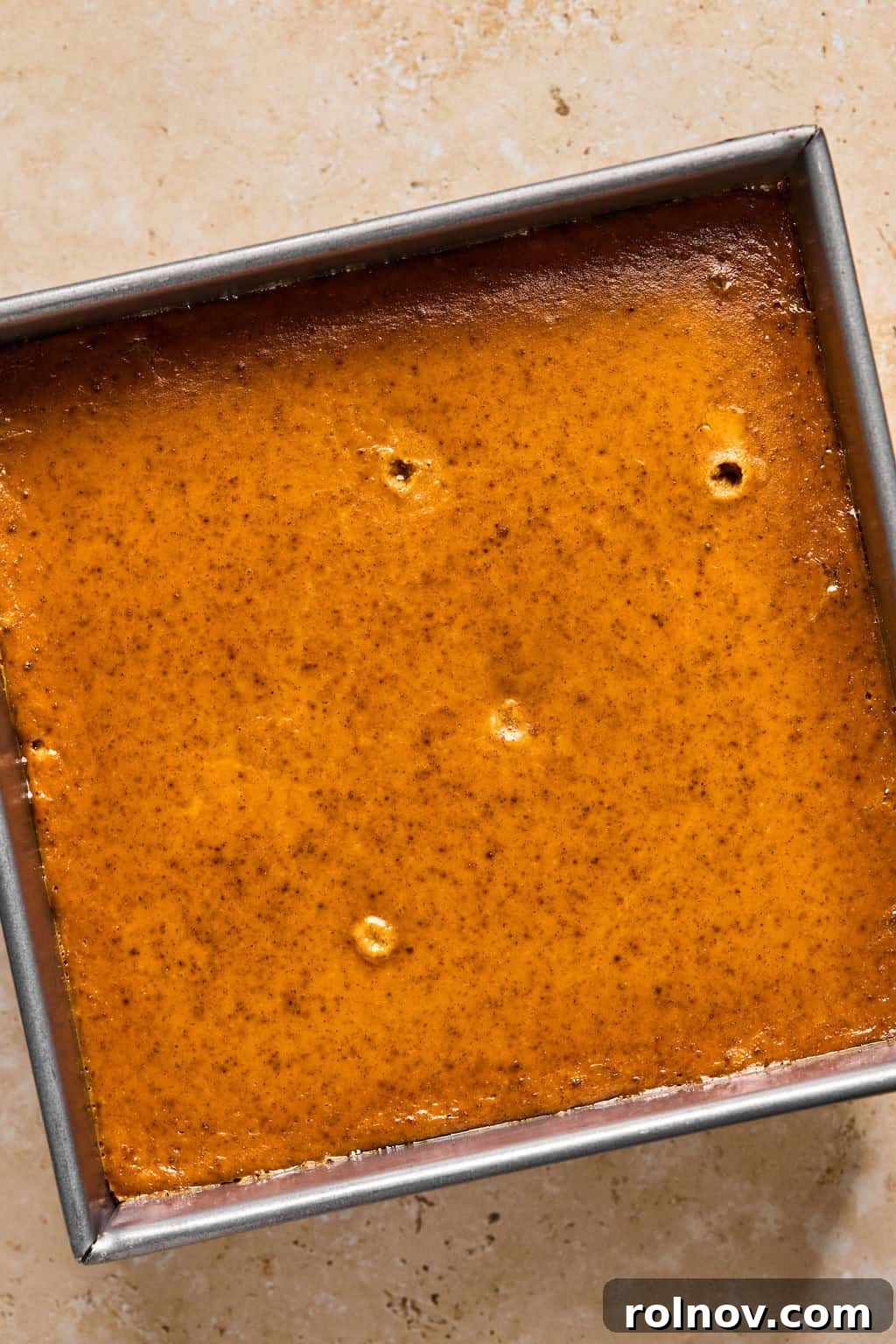 Spiced Pumpkin Crumble 10 Baked pumpkin layer for pumpkin crumble dessert.