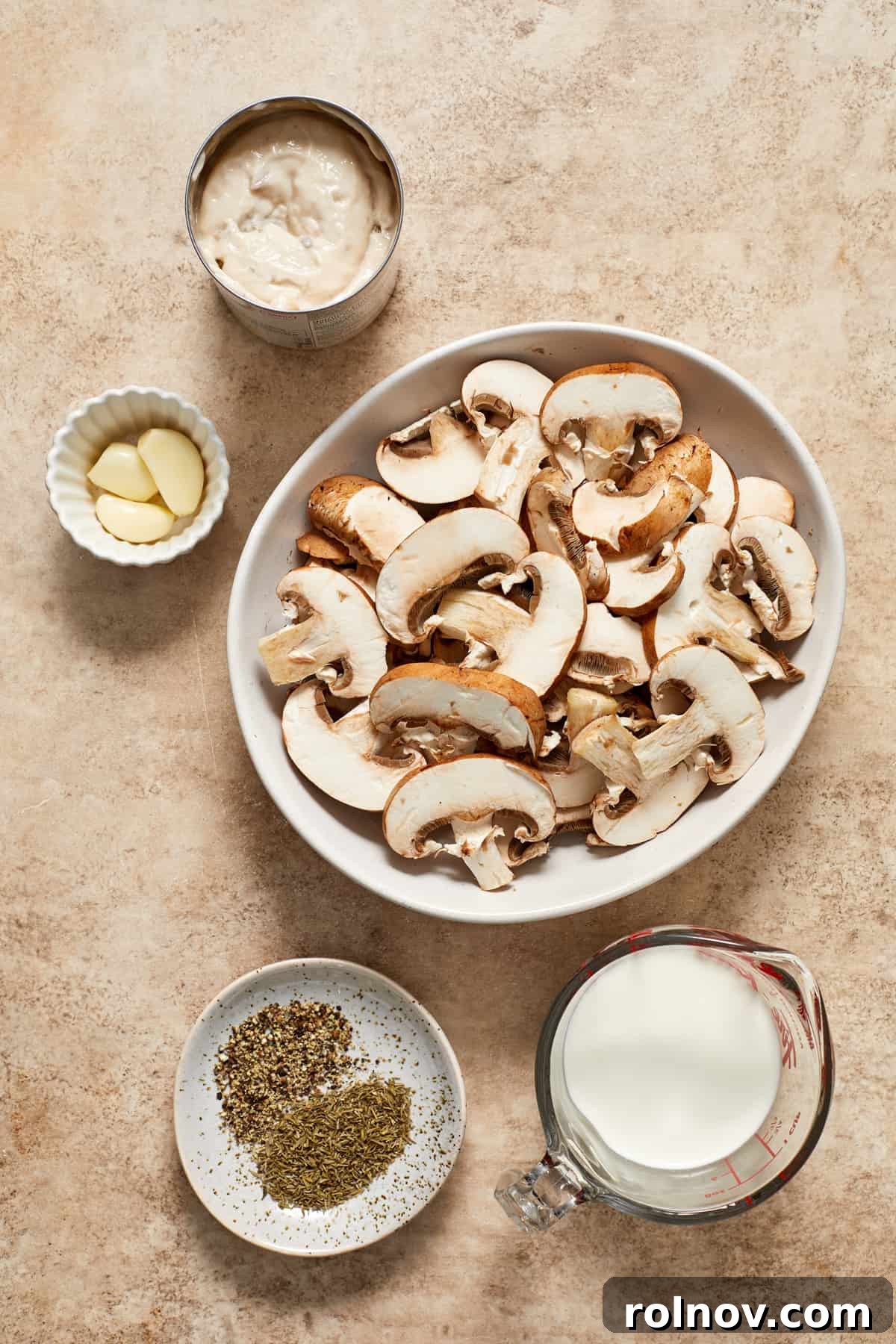 Velvety Mushroom Pork Chops 6 Ingredients to make creamy mushroom sauce on surface.