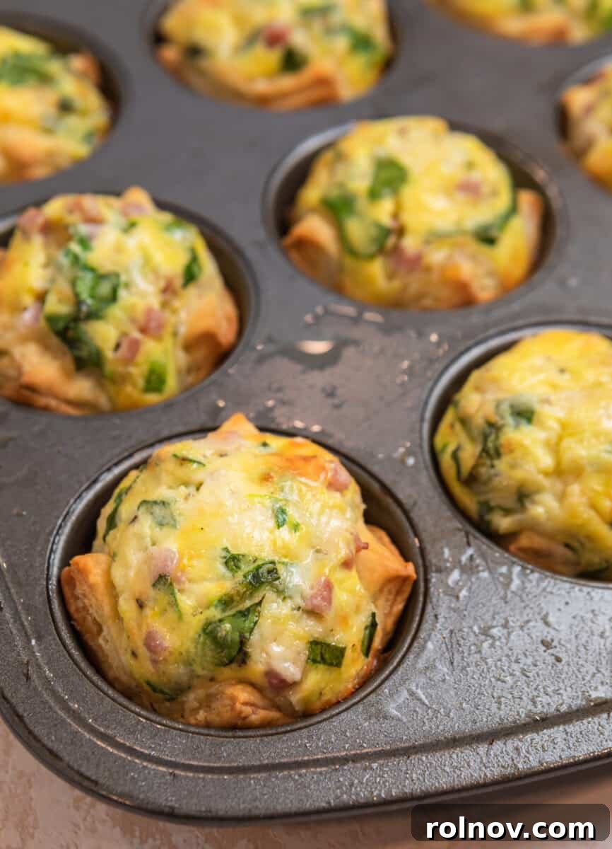 Buttery Flaky Quiche 11 Puff pastry mini ham and cheese quiche fresh from the oven.