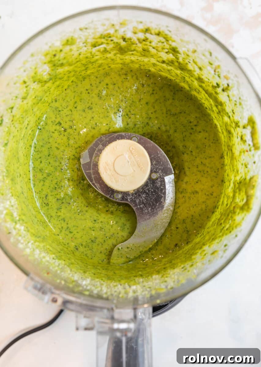 Emerald Orzo Pesto Salad 6 Pesto in food processor.
