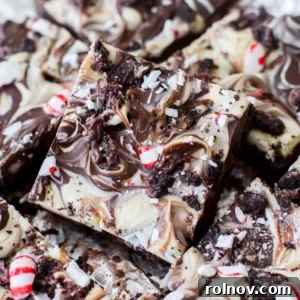 A delightful Peppermint Oreo Bark, packed with chocolate and mint flavors.