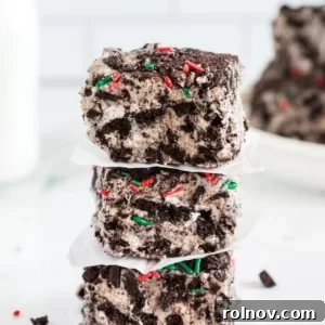 Gooey and festive No Bake Christmas Oreo Marshmallow Treats with hints of peppermint.