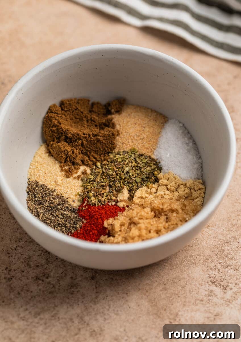 Crispy Air Fryer Country Ribs 3 Spices in bowl for dry rub before mixing.