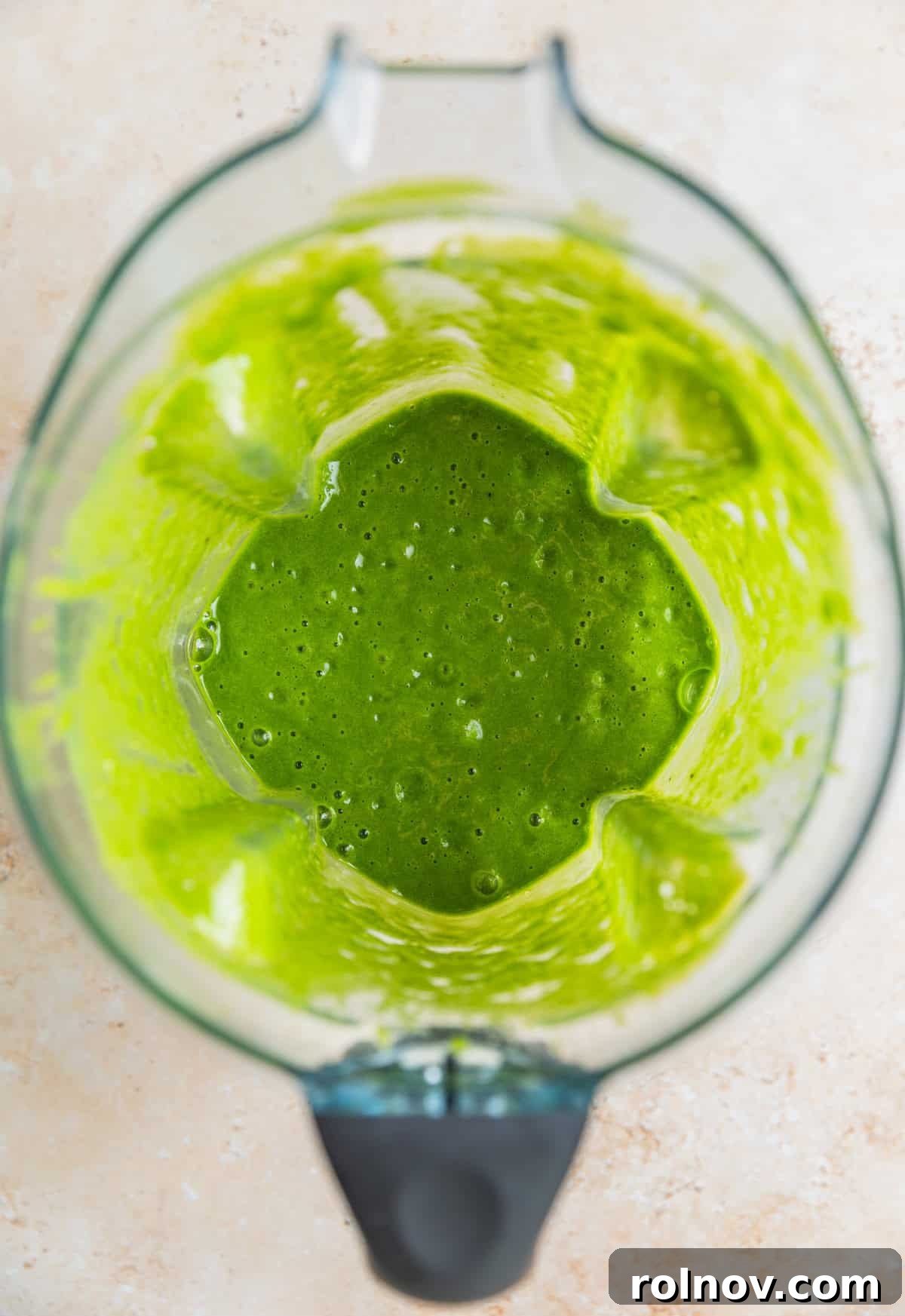 Emerald Chocolate Muffins 5 Blended green smoothie ingredients in blender.