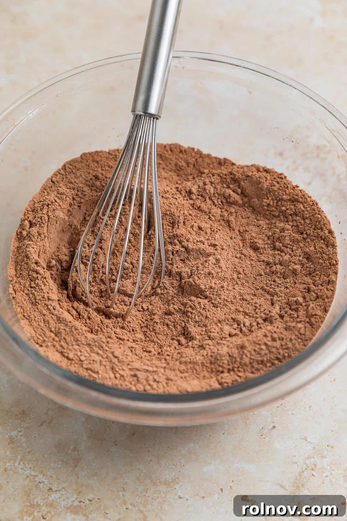 Emerald Chocolate Muffins 8 Cocoa powder, flour and other dry ingredients in mixing bowl.