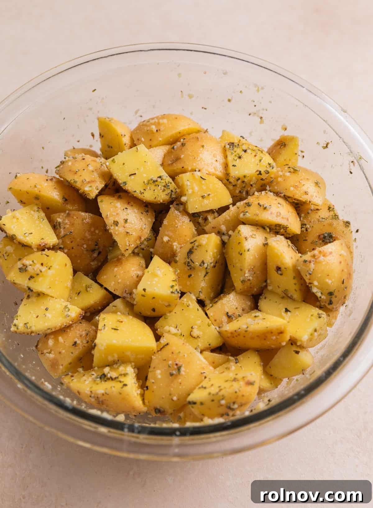 Oil and parmesan coated potatoes.