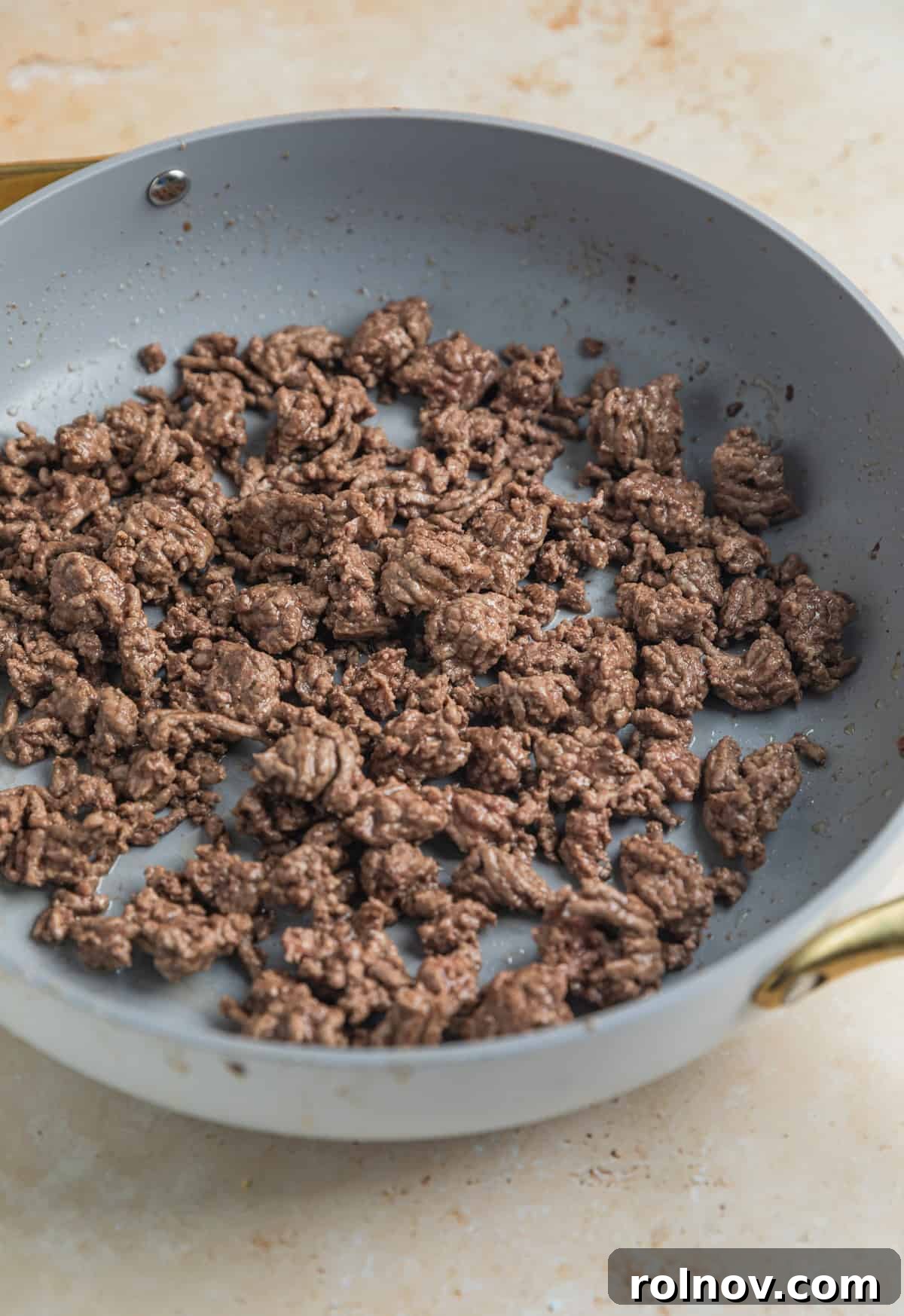 Sticky Teriyaki Ground Beef 6 Ground beef browned in skillet.
