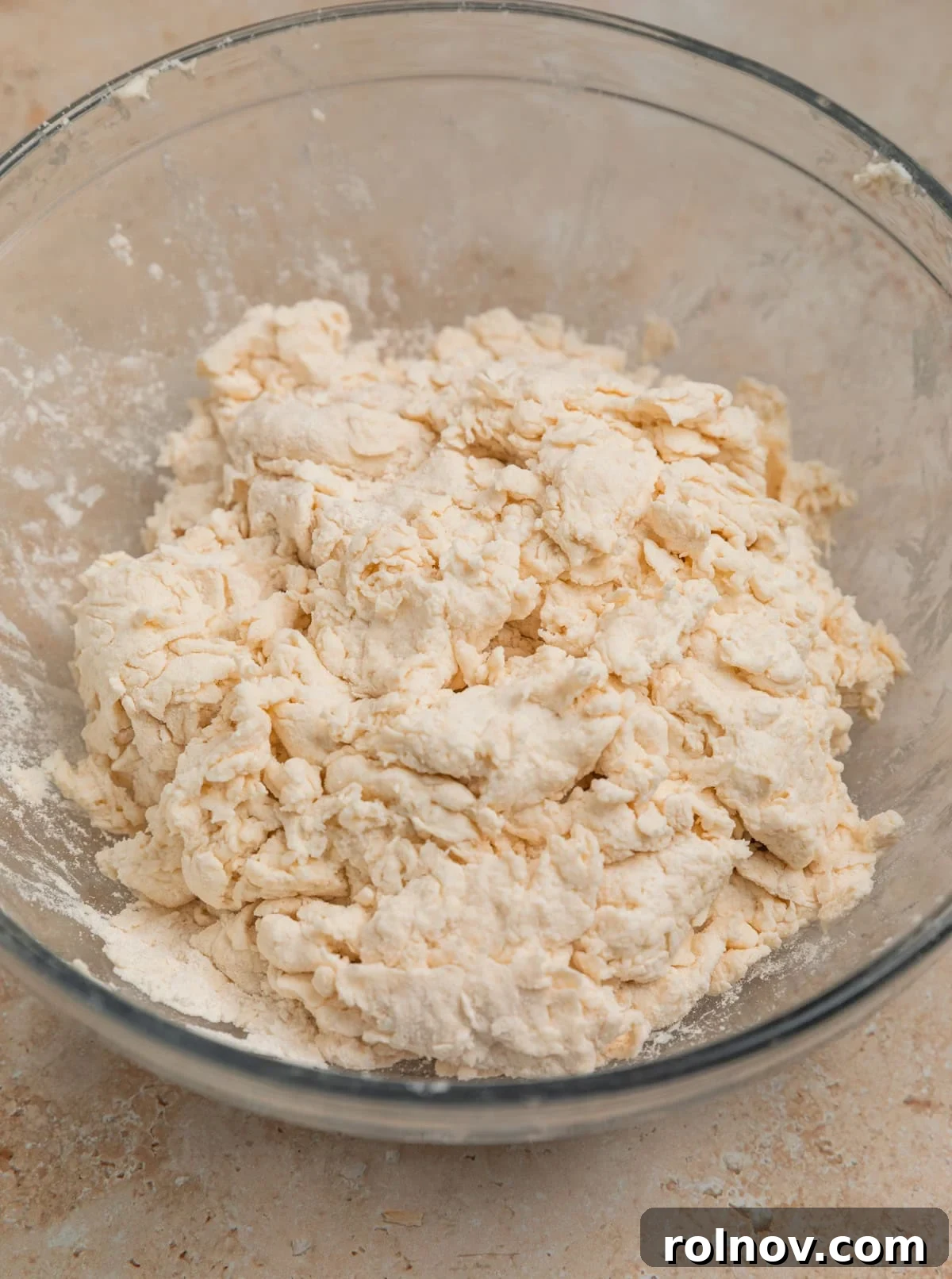 Yeast free dinner roll mixture in bowl.