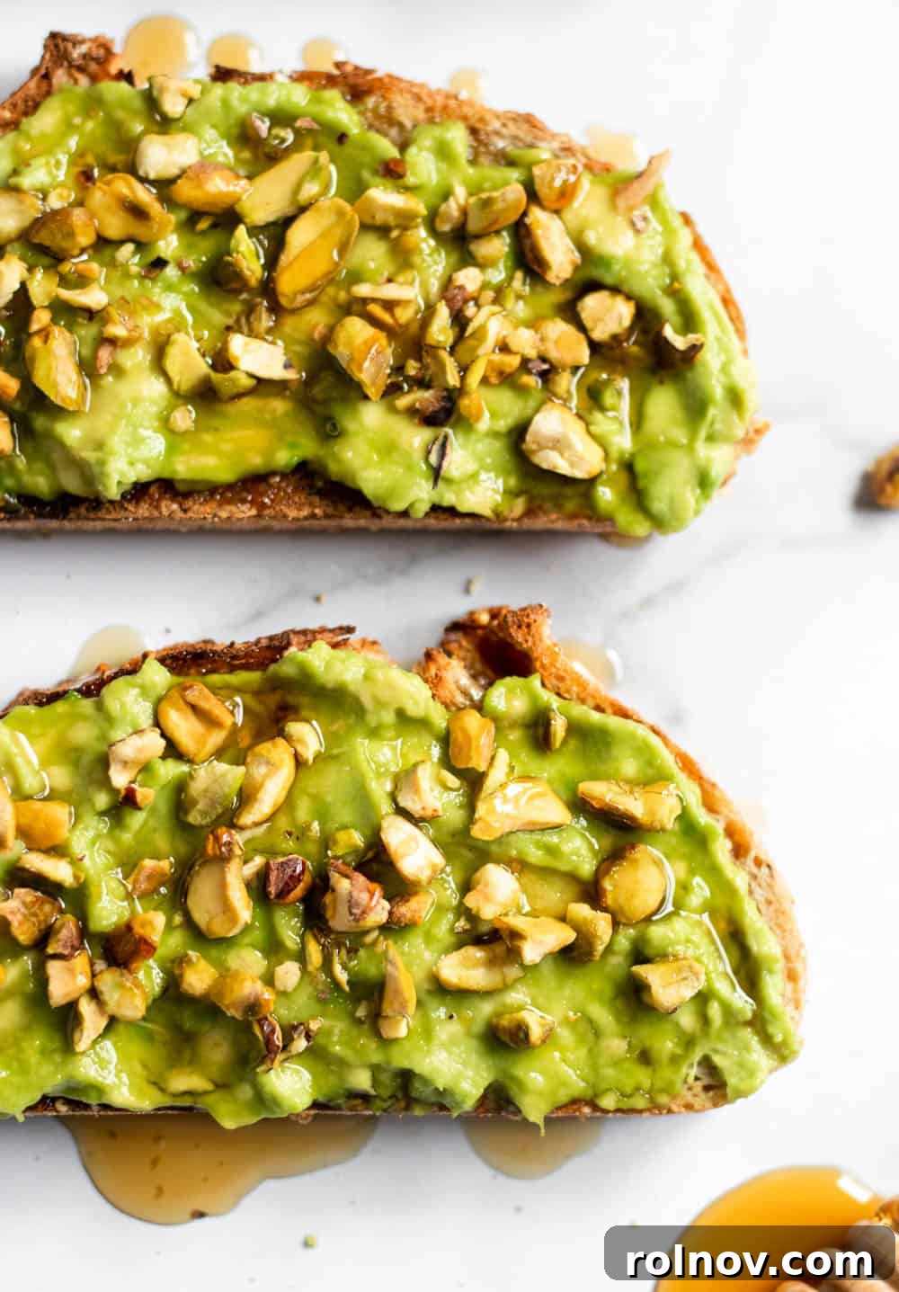 Simple Avocado Toast with Honey and Pistachios 2 Gourmet Honey Pistachio Avocado Toast