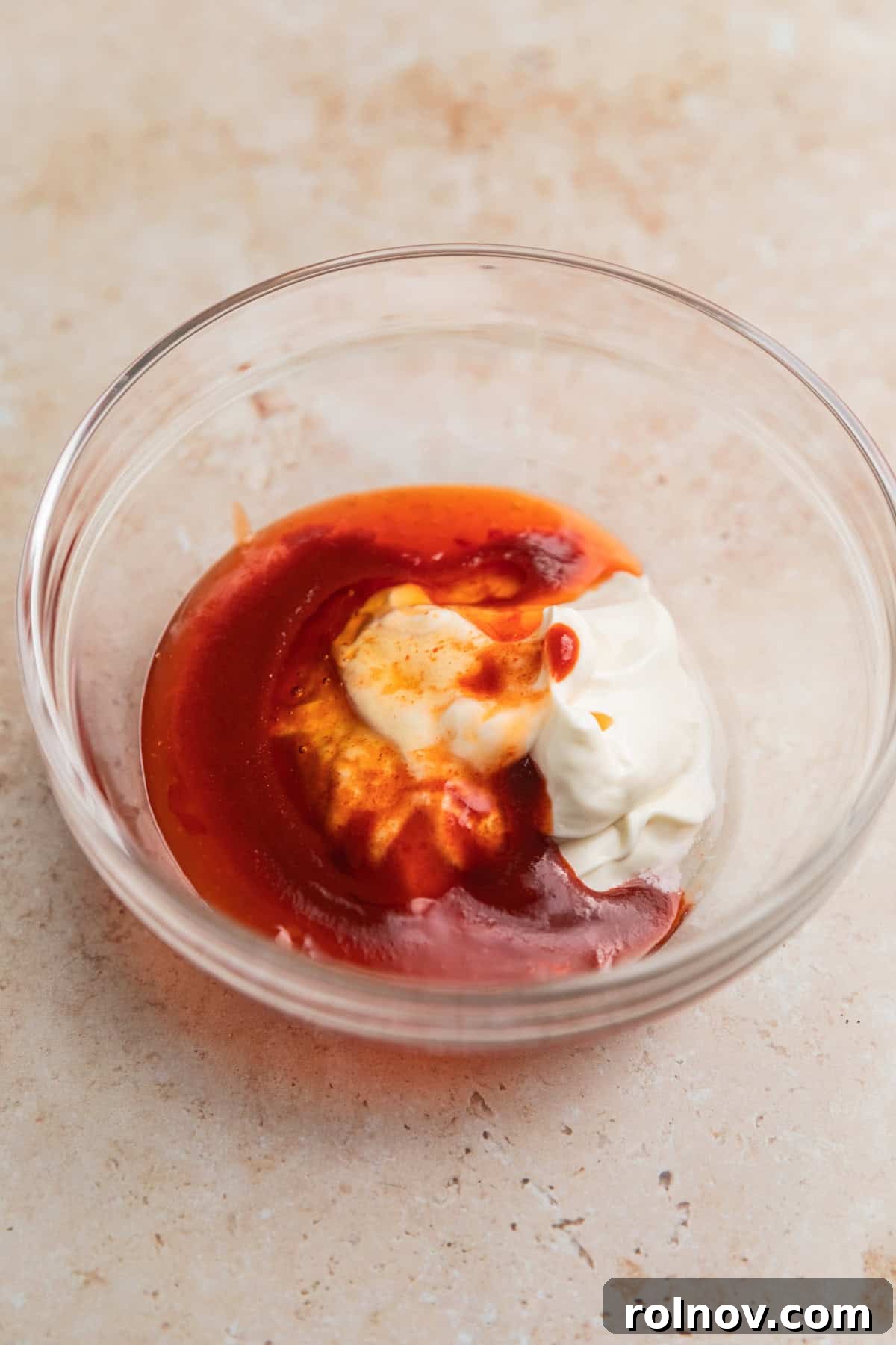 Crispy Air Fryer Salmon Bites 8 Mayo, sweet chili sauce, sriracha and honey in glass bowl.