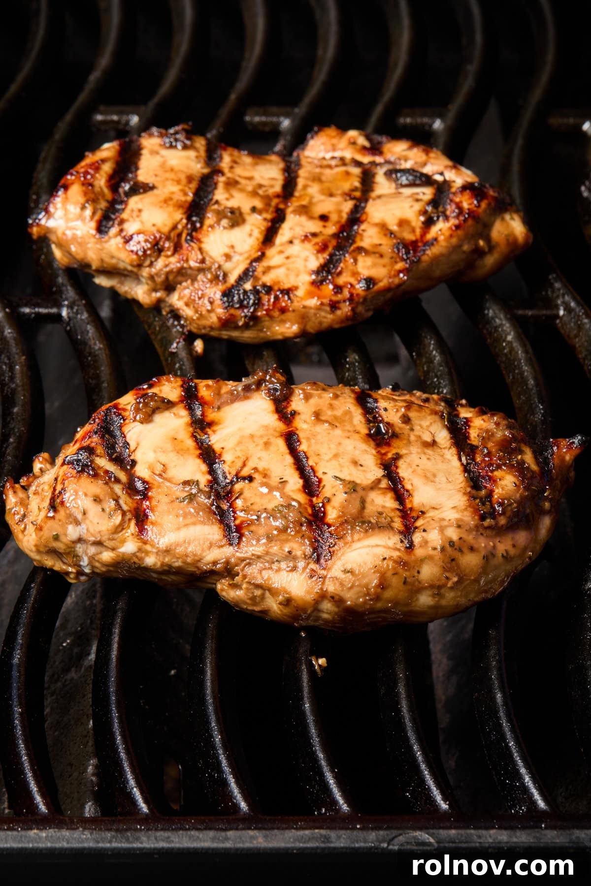 Grilled Balsamic Glazed Chicken Breast 7 Chicken breast on grill.