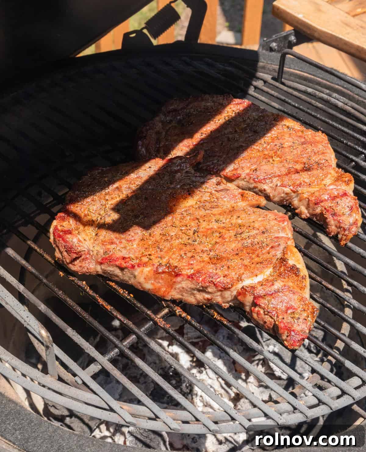 Ribeye Perfection with Gorgonzola Cream 8 Ribeye steaks on grill.