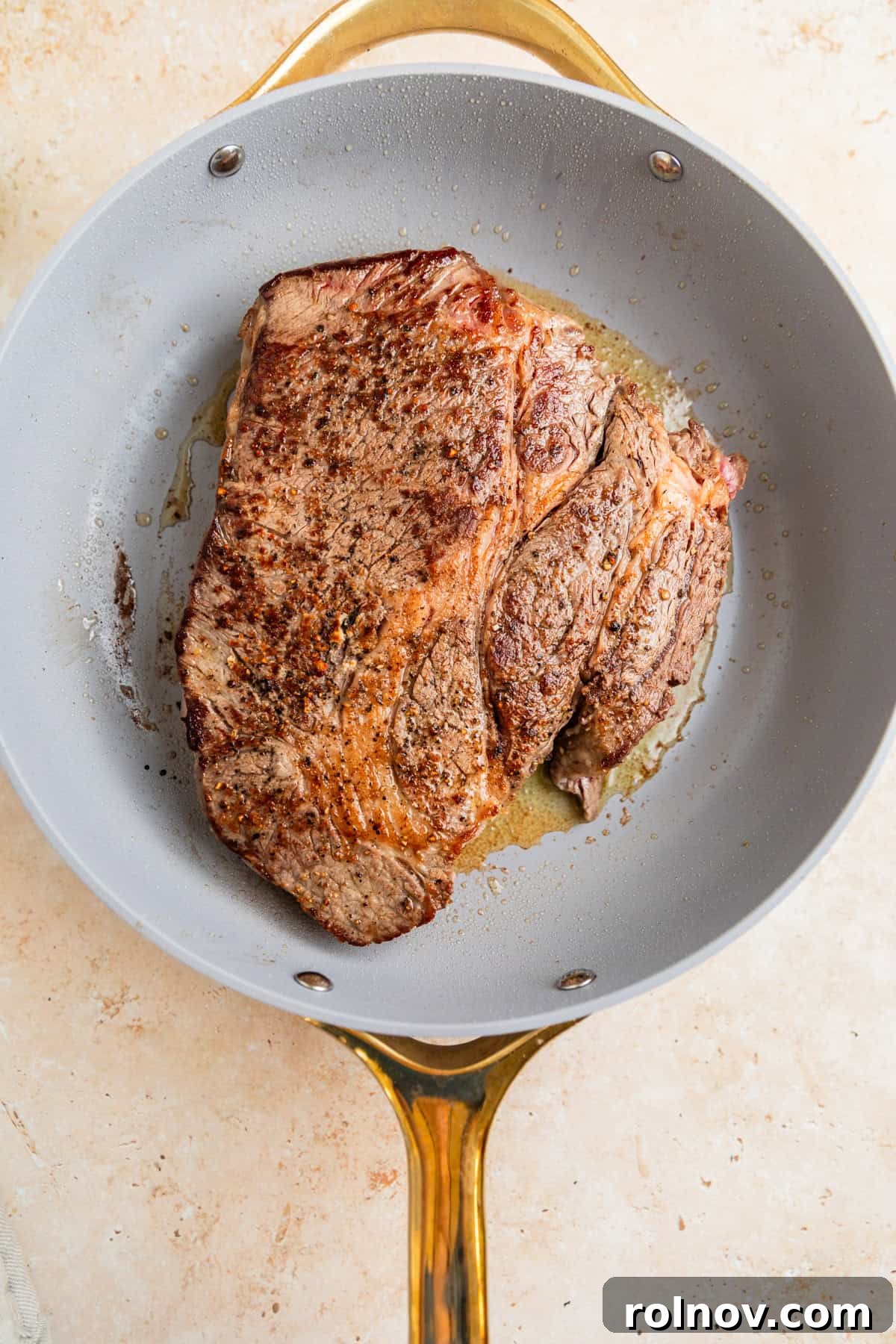 Melt In Your Mouth Slow Cooker Beef Tacos 5 Seared chuck roast in pan.