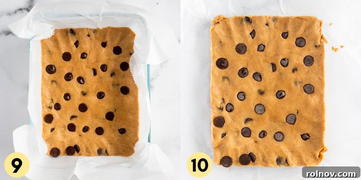 Finished protein bar mixture pressed firmly into a pan, and after being frozen and cut into individual bars.