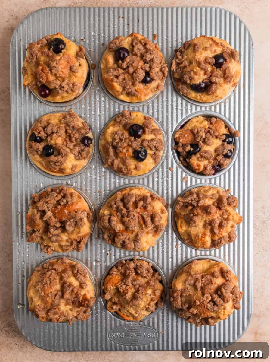 Golden French Toast Bites 10 Baked French toast muffins in muffin tin.