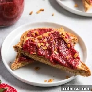 Strawberry chia jam on peanut butter toast.
