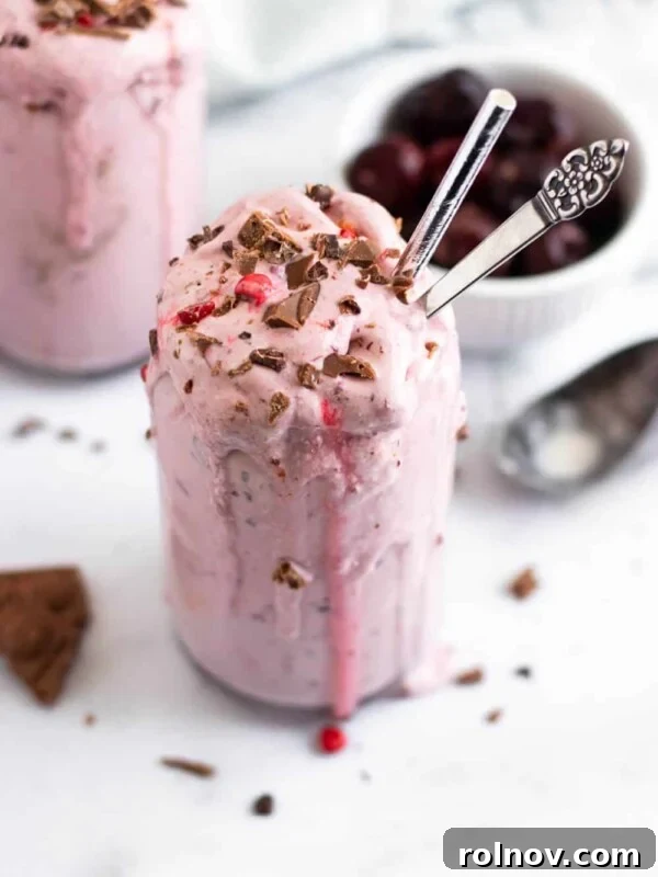 Lemonade Ice Cream Sandwich Recipe — Refreshing Citrus Treat 12 Cherry Milkshake with chocolate chunks in glass with bowl of cherries.