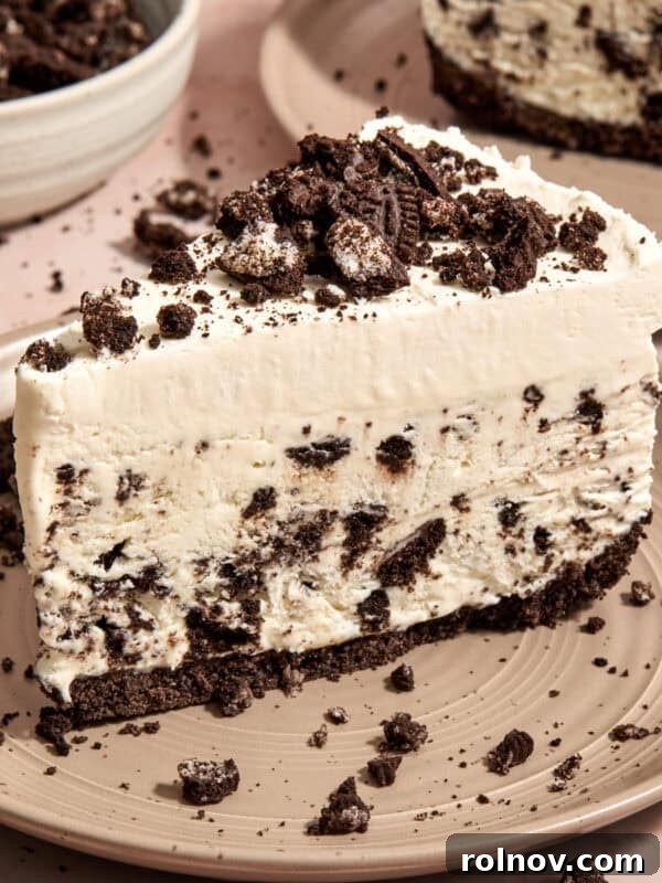 Lemonade Ice Cream Sandwich Recipe — Refreshing Citrus Treat 10 Slice of Oreo ice cream pie on plate.