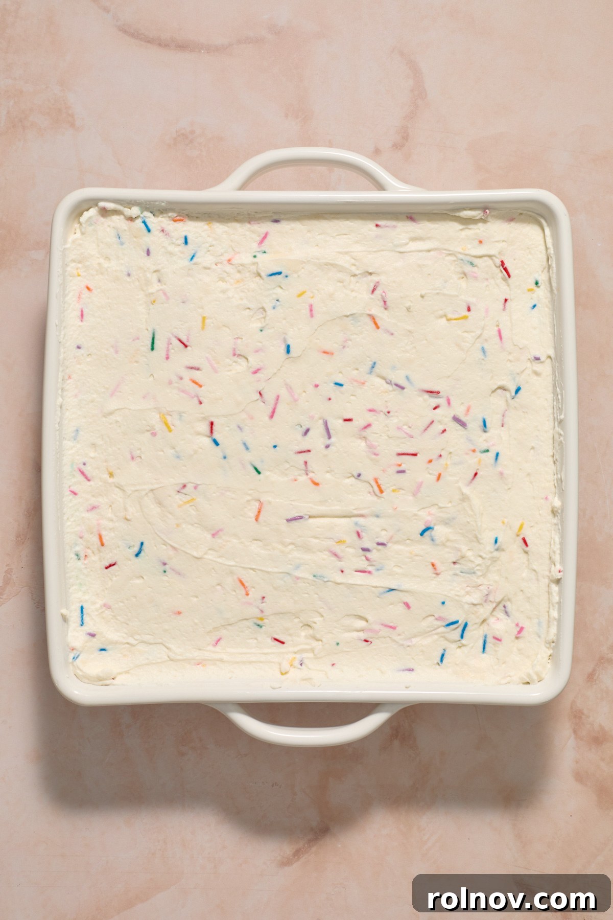 Funfetti Icebox cake prepped and ready to chill.