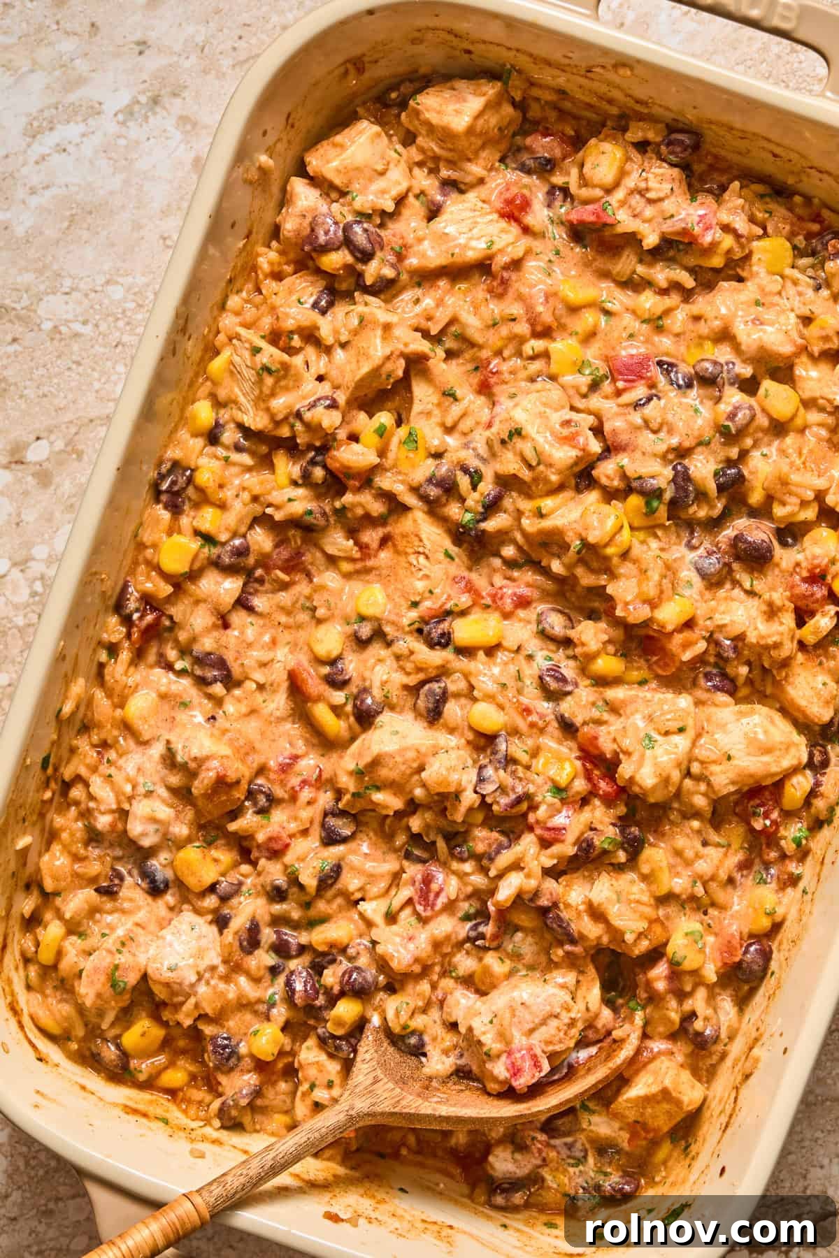 Cheesy Taco Chicken and Rice Casserole 9 Sour cream and cilantro stirred into chicken and rice mixture